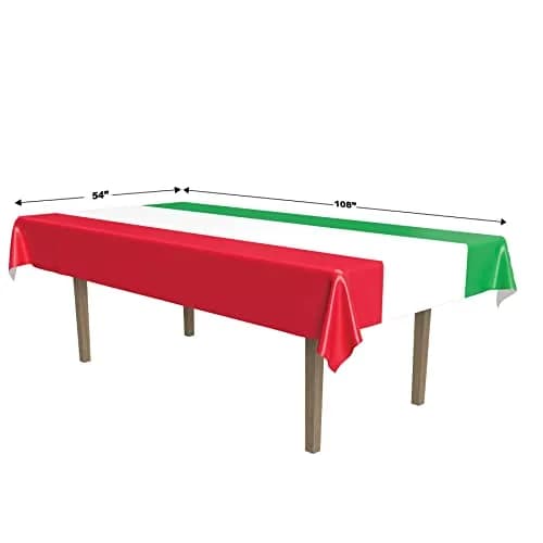 Beistle Red Tablecloth 137cm x 274cm (54" x 108") | Festive Striped Plastic Party Table Cover thumbnail 2