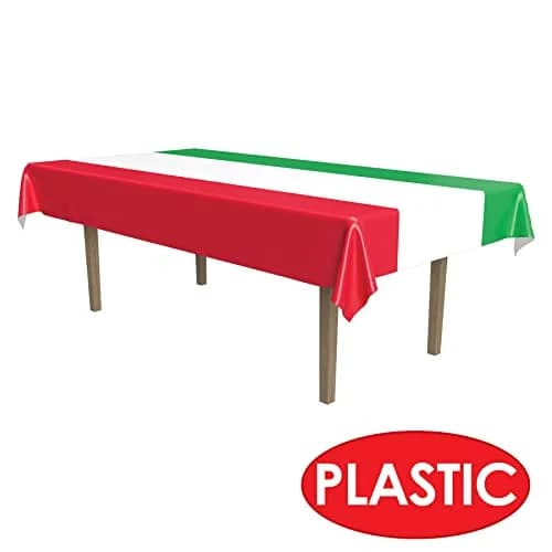 Beistle Red Tablecloth 137cm x 274cm (54" x 108") | Festive Striped Plastic Party Table Cover thumbnail 3