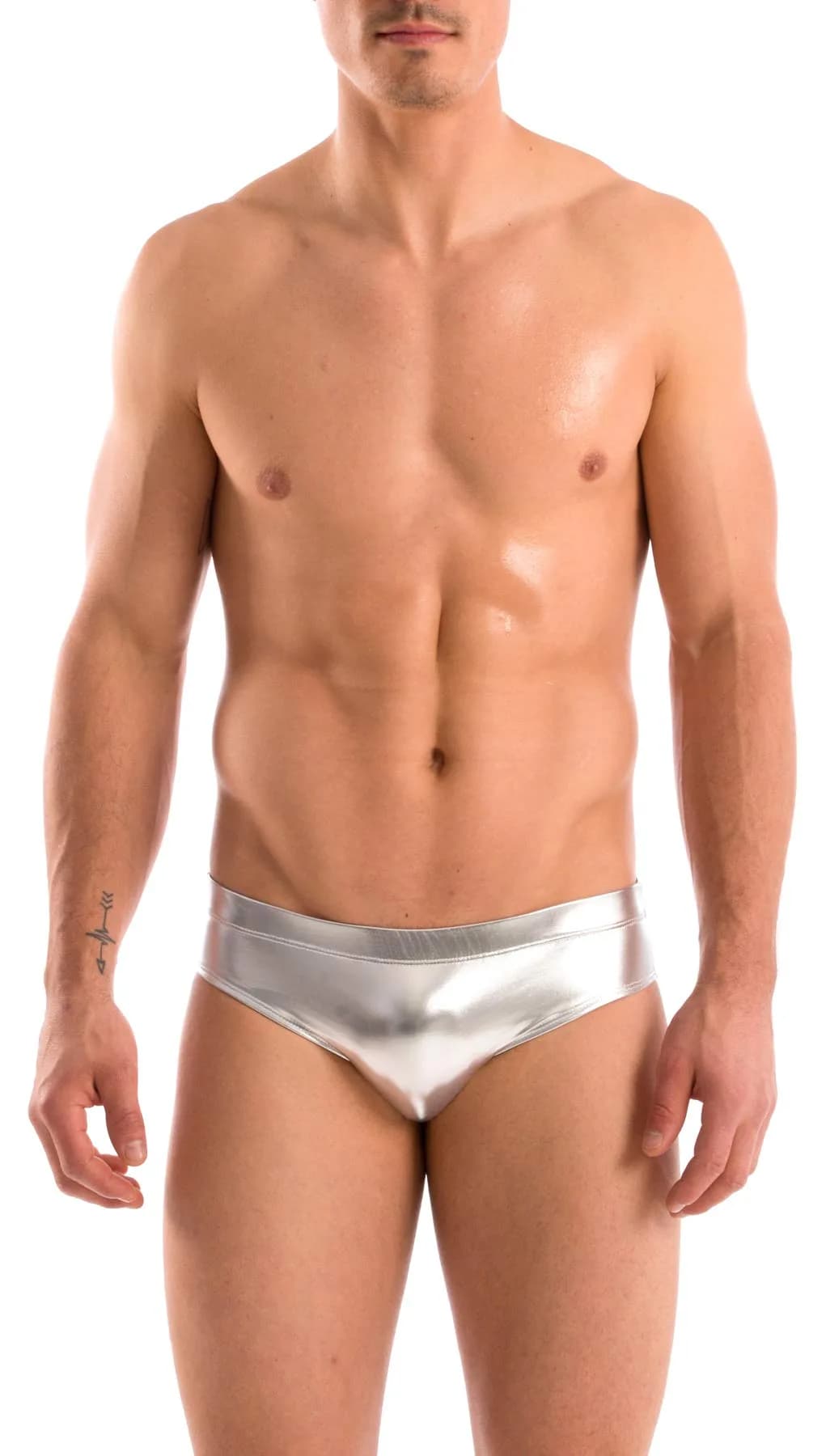 Gary Majdell Sport Liquid Silver Bikini Swimsuit Size Medium | Full Coverage, Quick Drying, Adult Men — Liquid Silver