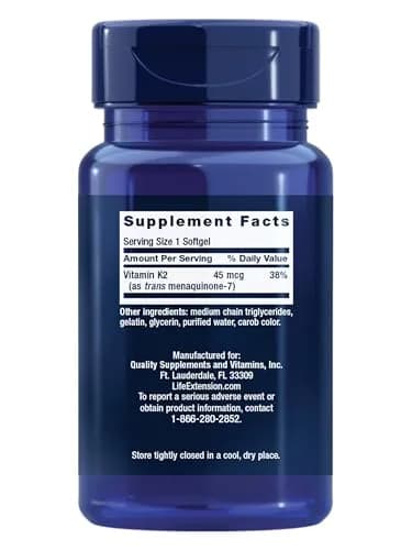 Life Extension Low Dose Vitamin K2 Supports Arterial & Heart Health, 90 Softgels thumbnail 2