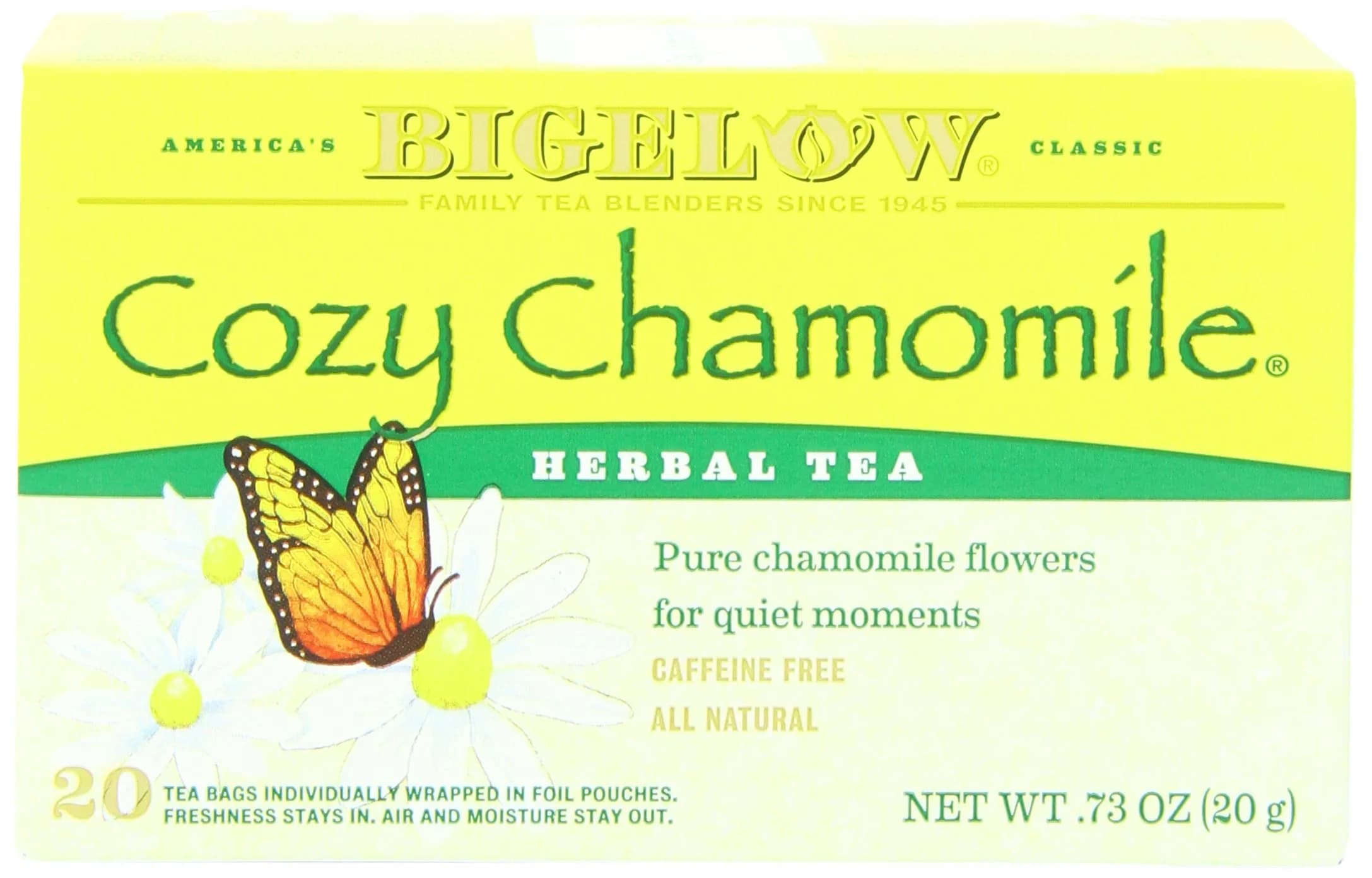 Bigelow Cozy Chamomile Herbal Tea 20-count | All-Natural, Caffeine-Free Relaxation (70-120 chars)