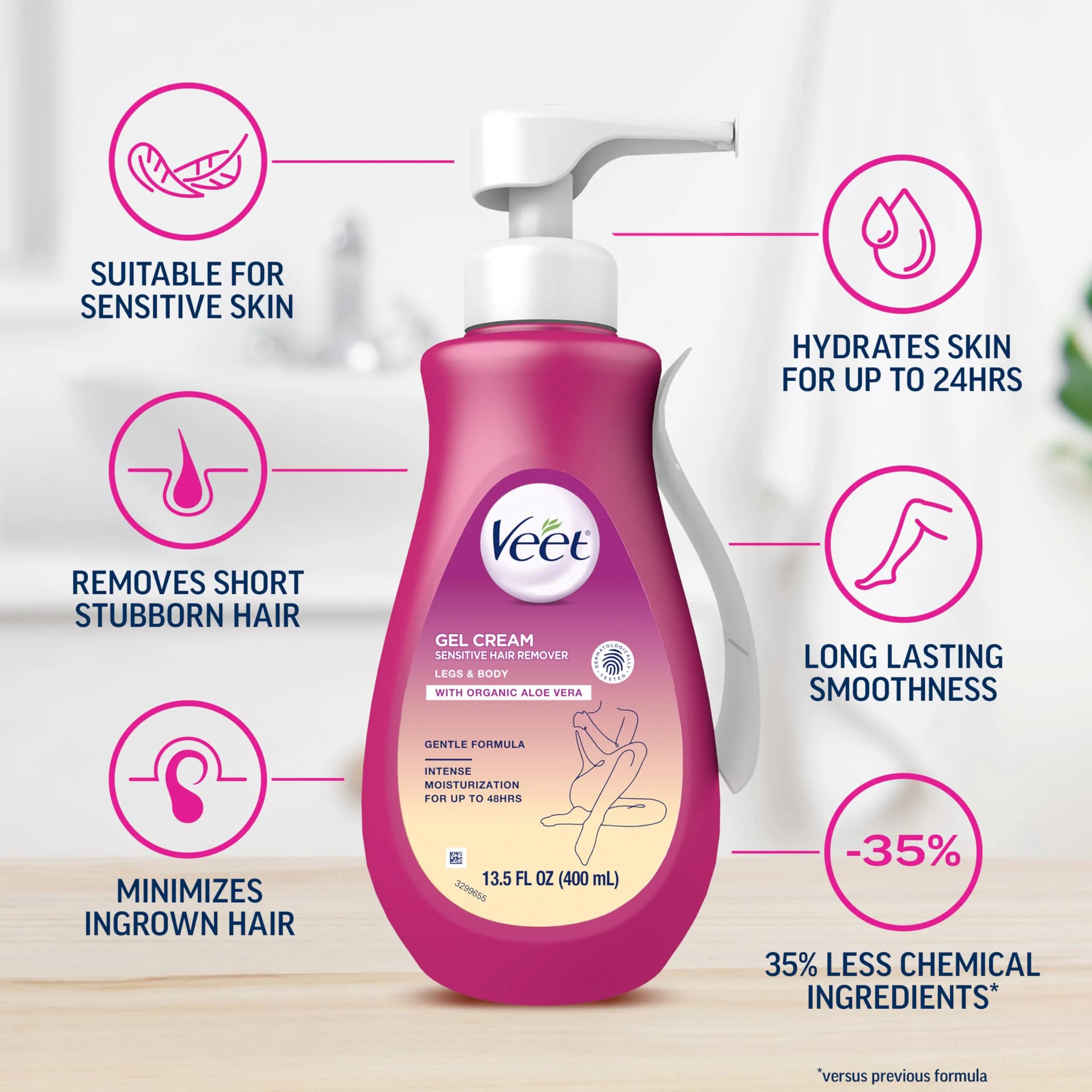 Veet Sensitive Skin Hair Removal Cream 400ml (13.5 Fl Oz) | Painless Bikini Hair Removal Gel - view 3