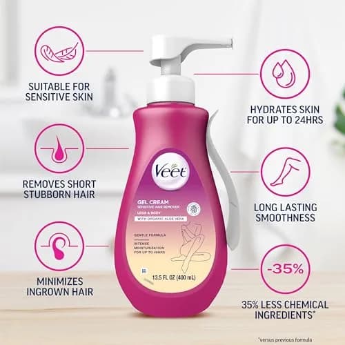 Veet Sensitive Skin Hair Removal Cream 400ml (13.5 Fl Oz) | Painless Bikini Hair Removal Gel thumbnail 3