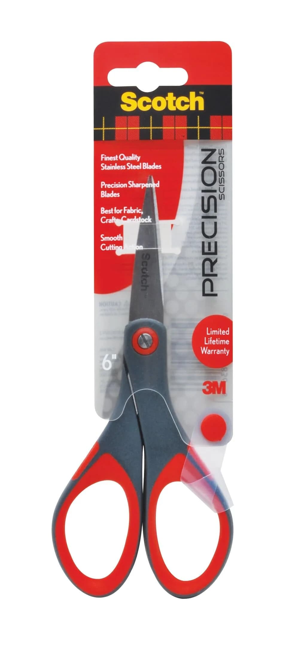 Scotch Precision Scissors 6-Inch Grey/Red | Sharp Blades for Everyday Crafting and Home Use - main product image