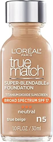 L'Oreal Paris True Match Super-Blendable Liquid Foundation, True Beige N5, 30ml (1 Fl Oz) | Natural Finish, SPF 19 — N5 TRUE BEIGE