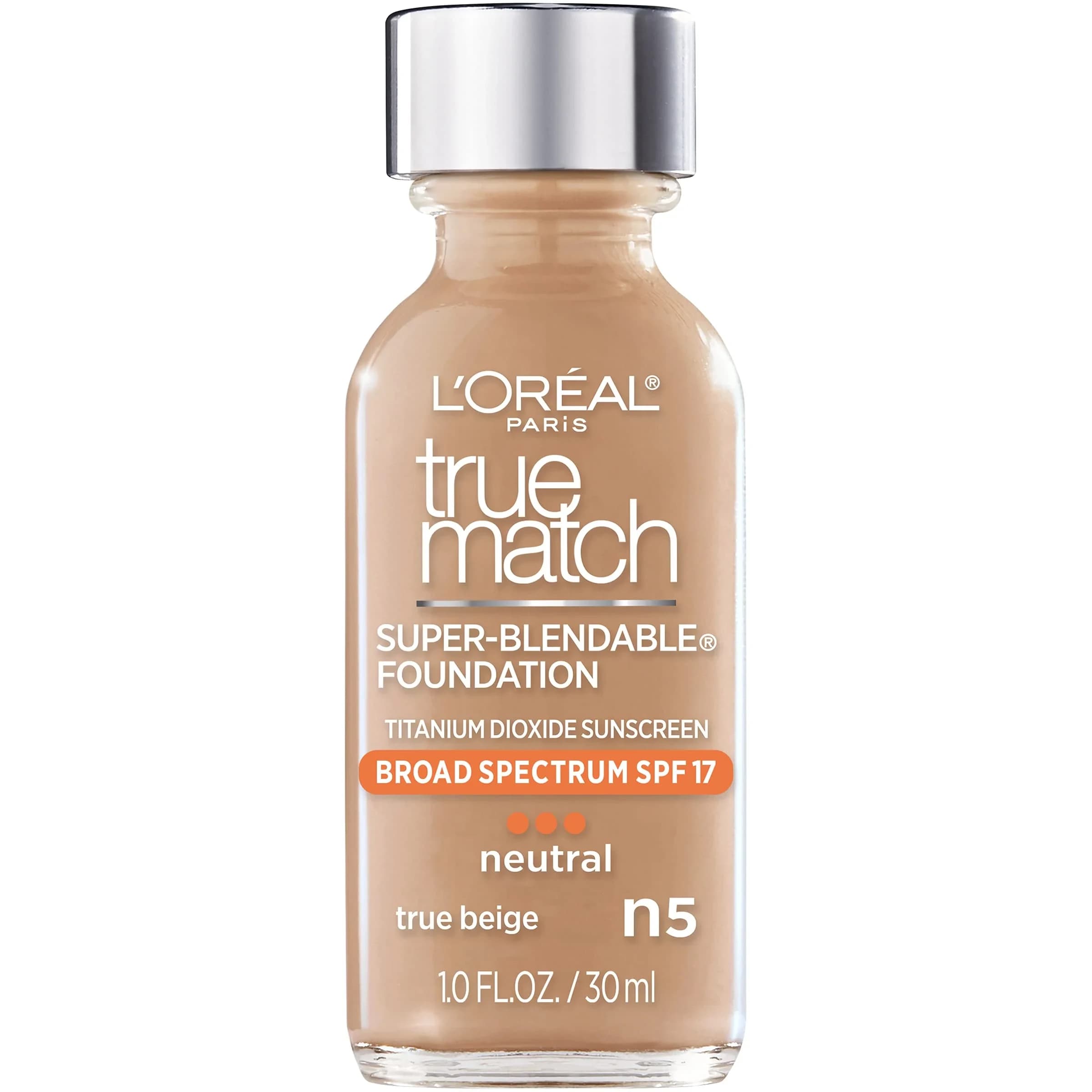 L'Oreal Paris True Match Super-Blendable Liquid Foundation Porcelain W1 29.57ml (1 Fl Oz) | Natural Finish Foundation — N5 TRUE BEIGE