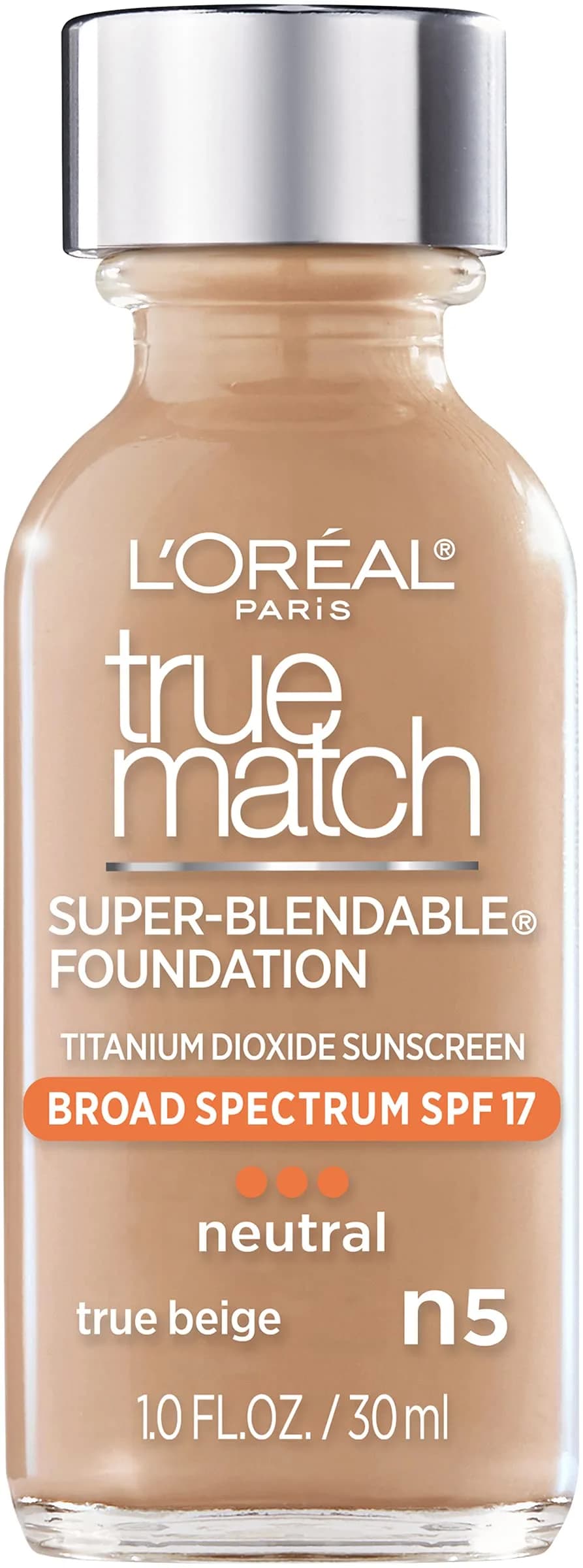 L'Oreal Paris True Match Super-Blendable Liquid Foundation, True Beige N5, 30ml (1 Fl Oz) | Natural Finish, SPF 19 - main product image