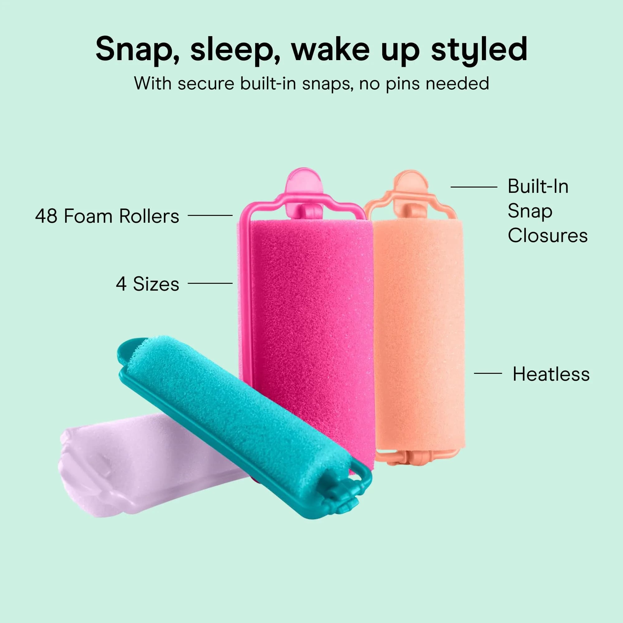 Conair Foam Hair Rollers with Snap Closures, 48 Count (Assorted Sizes) | Heatless Curls Overnight - view 4
