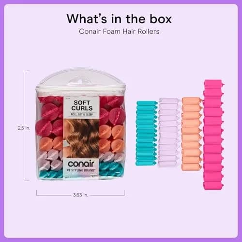 Conair Foam Hair Rollers with Snap Closures, 48 Count (Assorted Sizes) | Heatless Curls Overnight thumbnail 7
