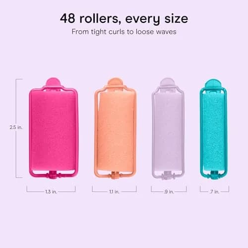 Conair Foam Hair Rollers with Snap Closures, 48 Count (Assorted Sizes) | Heatless Curls Overnight thumbnail 3