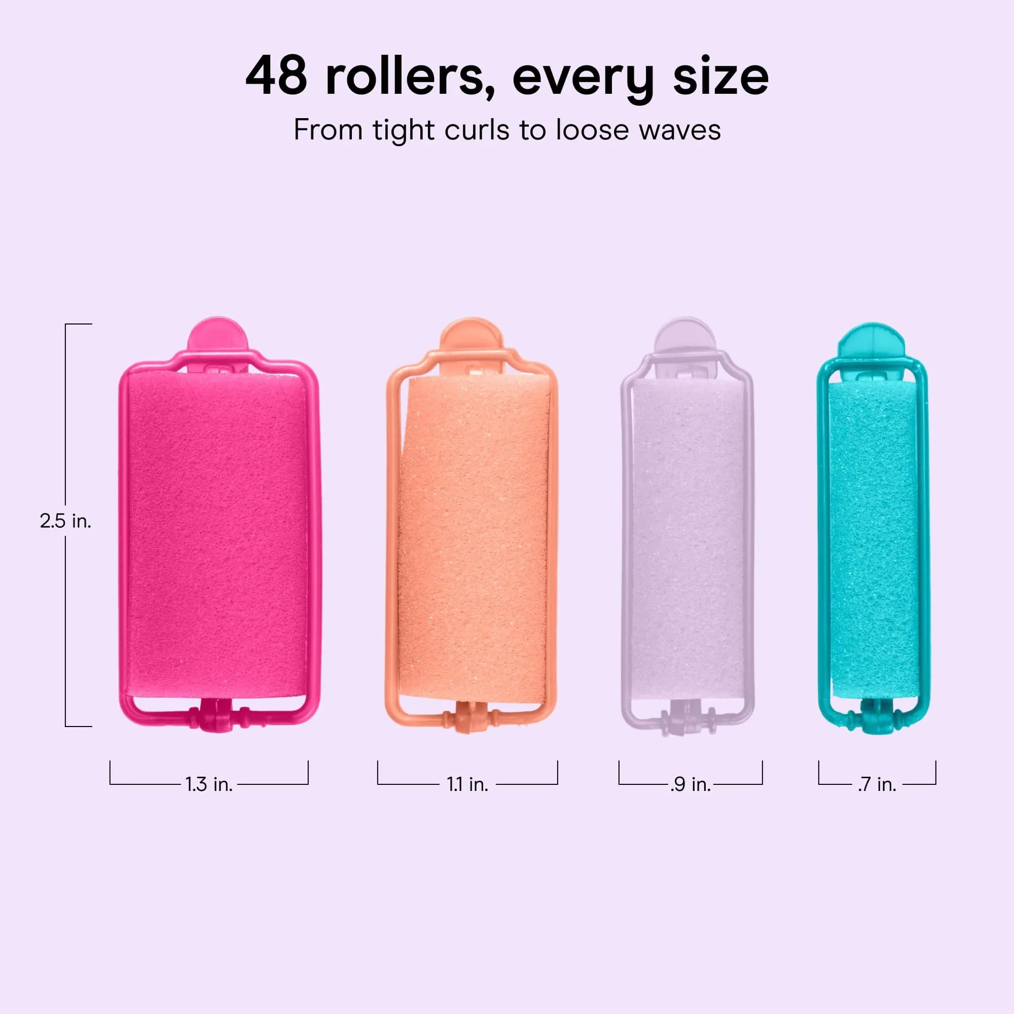Conair Foam Hair Rollers with Snap Closures, 48 Count (Assorted Sizes) | Heatless Curls Overnight - view 3
