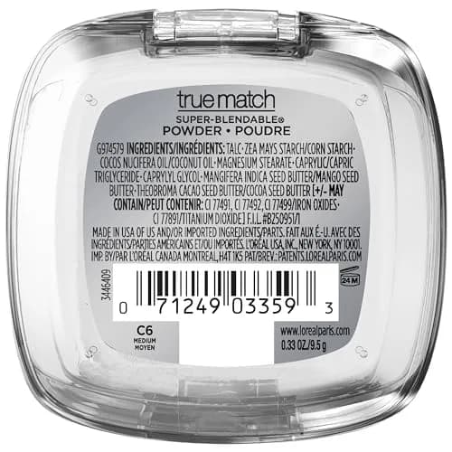 L'Oreal Paris True Match Super Blendable Oil-Free Powder Foundation C6 Medium 0.33 oz (9.36 g) | Matches Skin Tone & Texture thumbnail 7