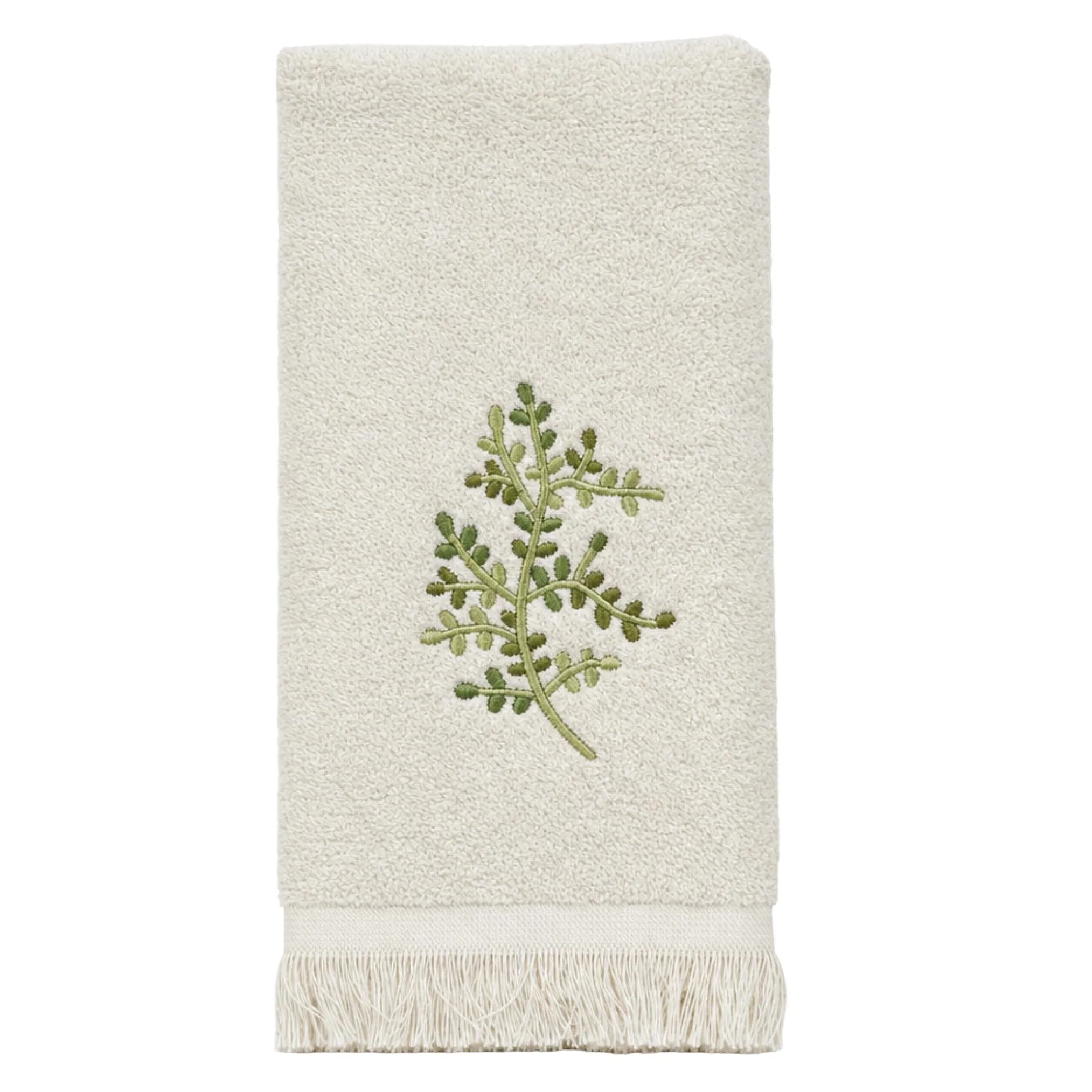 Avanti Linens Greenwood Fingertip Towel, Ivory, 18.00" x 11.00" | Botanical Embroidered Cotton - main product image