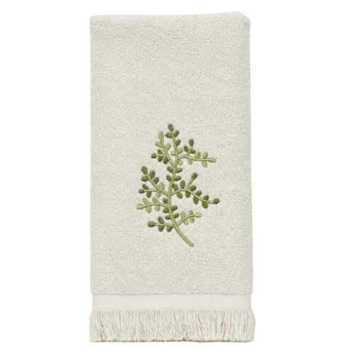 Avanti Linens Greenwood Fingertip Towel, Ivory, 18.00" x 11.00" | Botanical Embroidered Cotton thumbnail 1