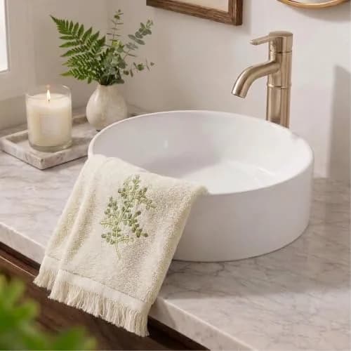 Avanti Linens Greenwood Fingertip Towel, Ivory, 18.00" x 11.00" | Botanical Embroidered Cotton thumbnail 2