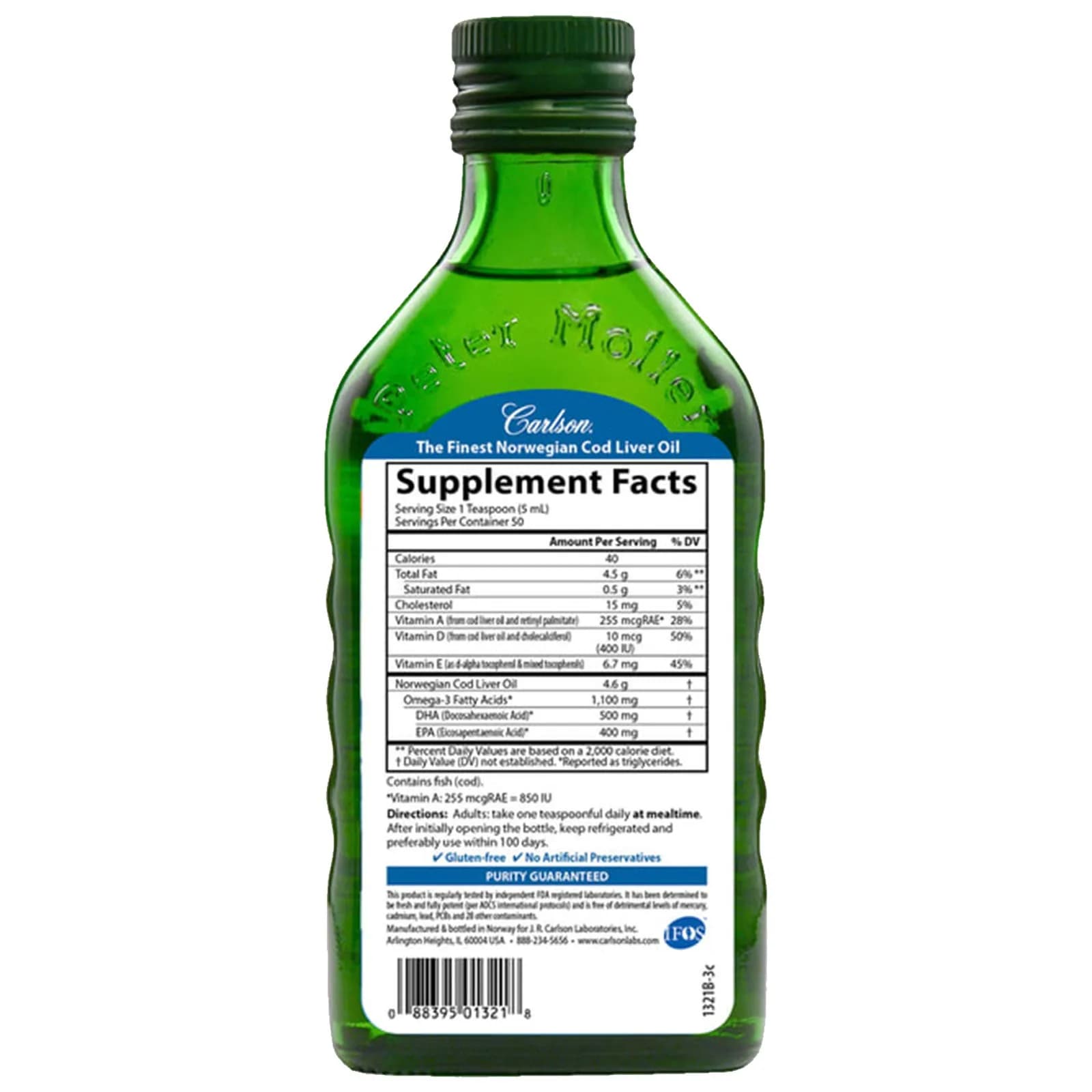 Carlson Norwegian Cod Liver Oil Natural Liquid 250ml (8.4 Fl Oz) | Potent & Pure Omega-3s - view 2