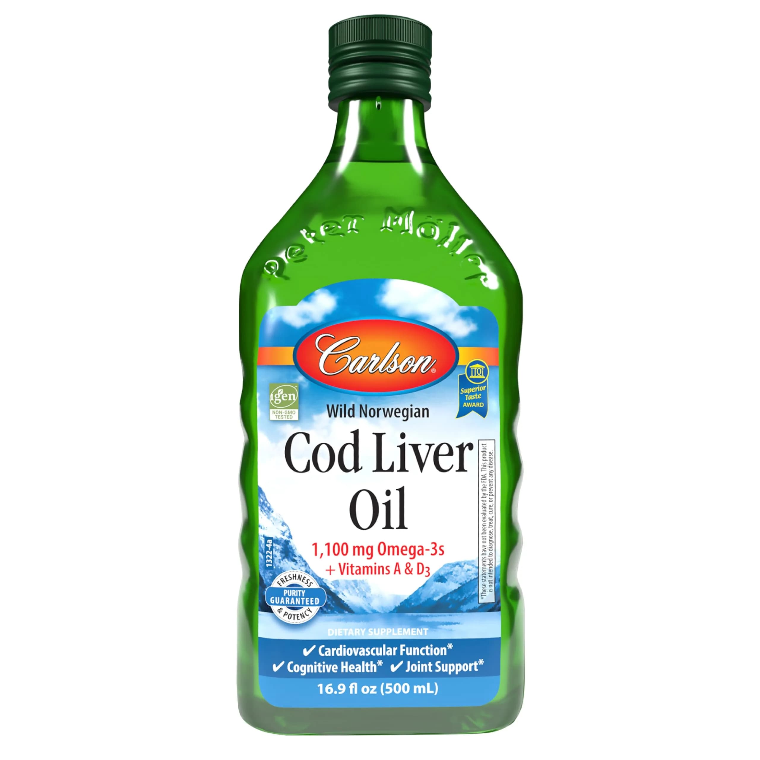 Carlson Cod Liver Oil Liquid 1100 mg Omega-3s Unflavored 500 mL (16.9 Fl Oz) | Heart, Brain, and Joint Health - main product image