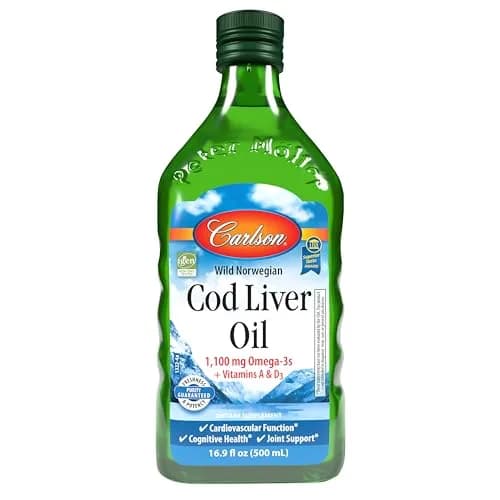 Carlson Cod Liver Oil Liquid 1100 mg Omega-3s Unflavored 500 mL (16.9 Fl Oz) | Heart, Brain, and Joint Health thumbnail 1