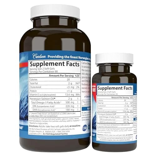 Carlson Salmon Oil 500 mg | Omega-3s for Heart, Brain & Joints | 180 + 50 Softgels thumbnail 8