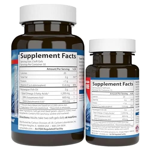 Carlson Super Omega-3 Gems, 1200 mg, Omega-3s, 100 + 30 Softgels | Supports Heart, Brain & Vision thumbnail 8