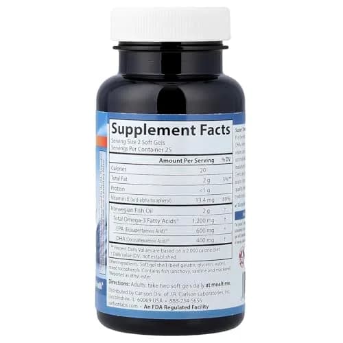 Carlson Super Omega-3 Gems 50 Softgels | 1200 mg EPA & DHA | Heart & Brain Support thumbnail 2