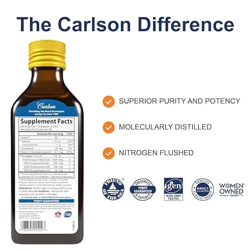 Carlson The Very Finest Fish Oil Liquid 200ml (6.7 Fl Oz) | 1600 mg Omega-3s per Teaspoon thumbnail 2