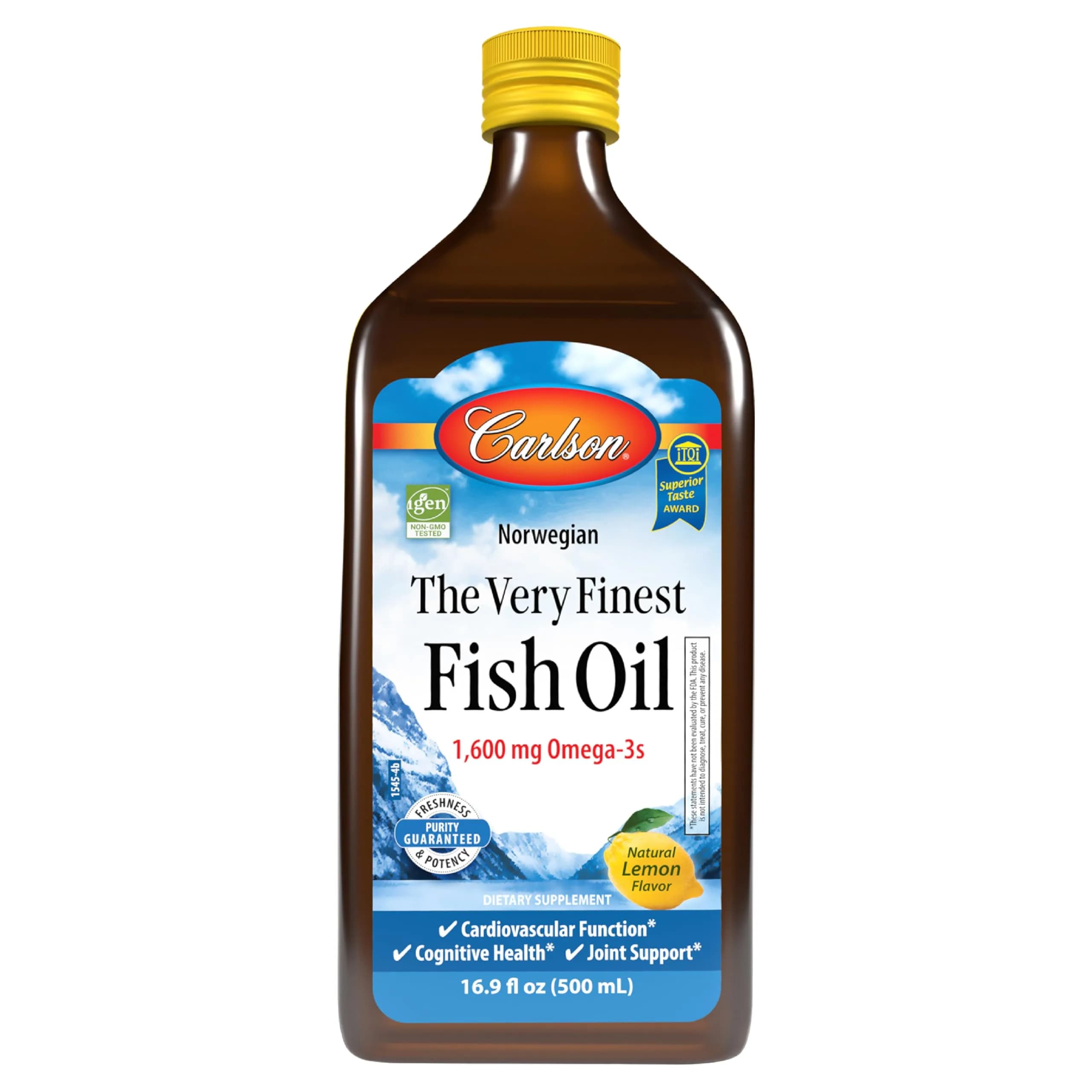 Carlson The Very Finest Fish Oil Liquid, Lemon Flavor, 16.9 Fl Oz Bottle | 1600 mg Omega-3s - main product image
