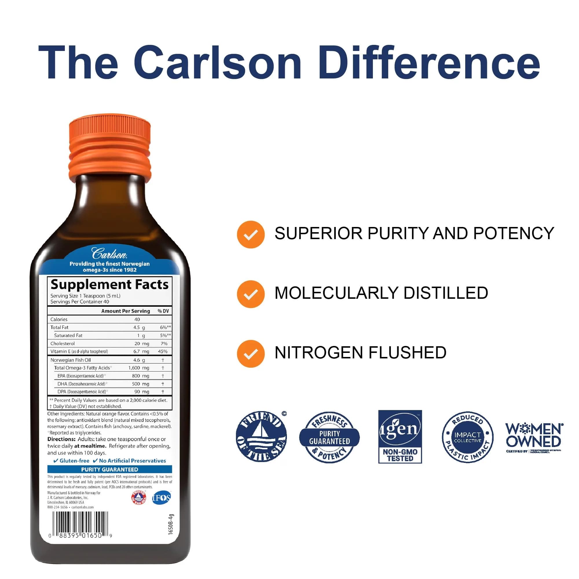 Carlson The Very Finest Fish Oil Liquid - Orange Flavor, 200ml (6.7 Fl Oz) - view 2