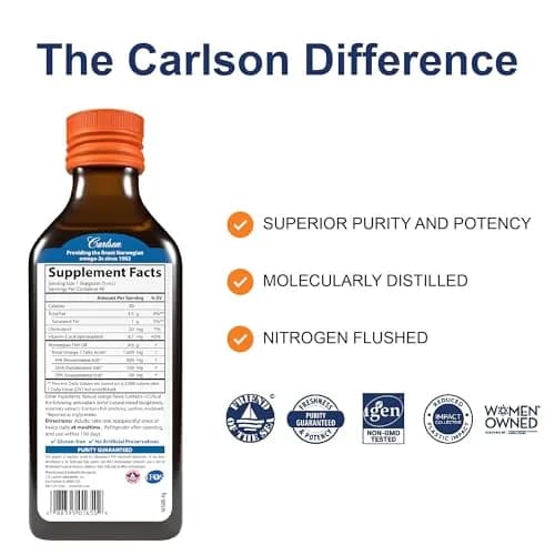 Carlson The Very Finest Fish Oil Liquid 200ml (6.7 Fl Oz) | 1600mg Omega-3s for Heart, Brain, Joints thumbnail 2