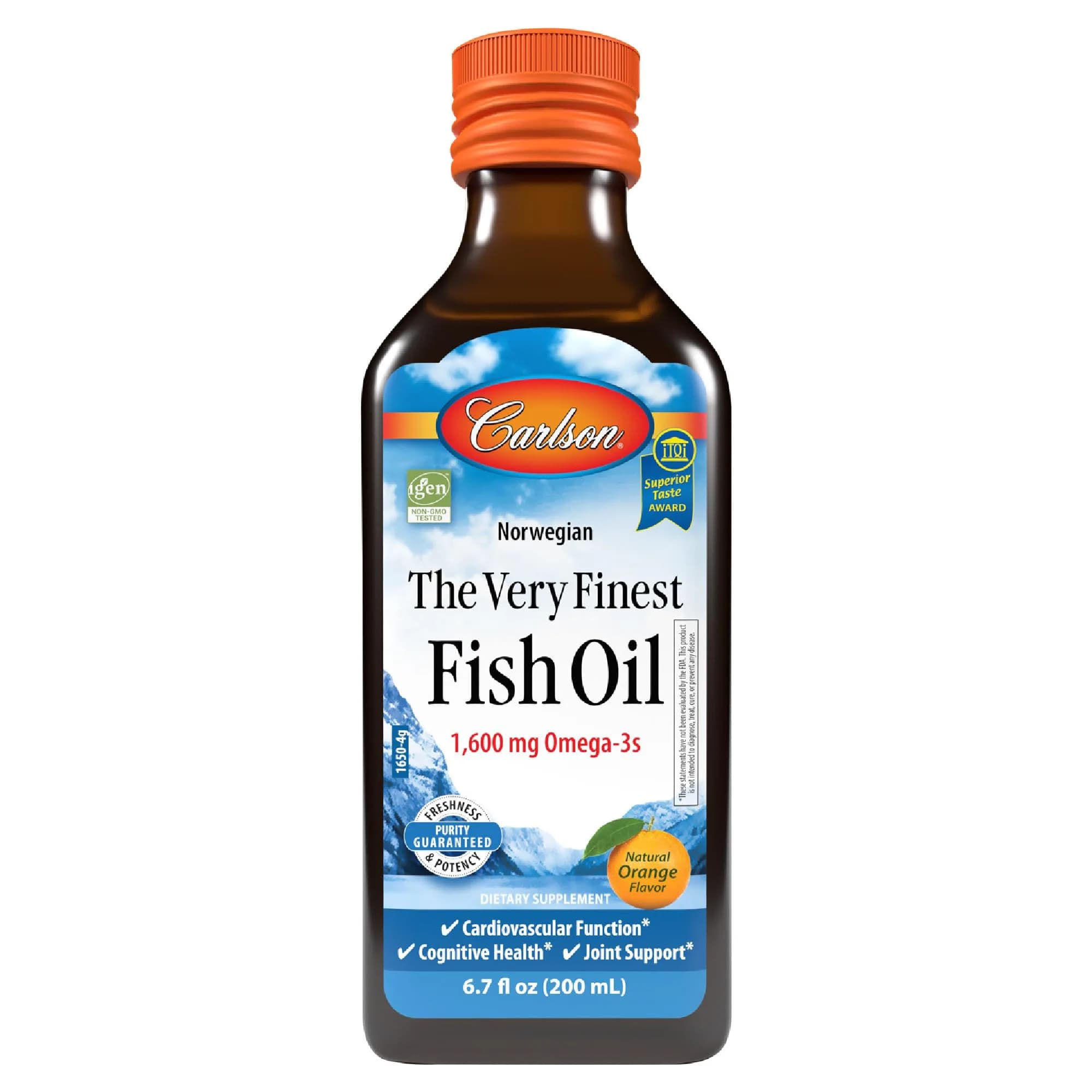 Carlson The Very Finest Fish Oil Liquid 200ml (6.7 Fl Oz) | 1600 mg Omega-3s per Teaspoon — Orange / 6.7 Fl Oz