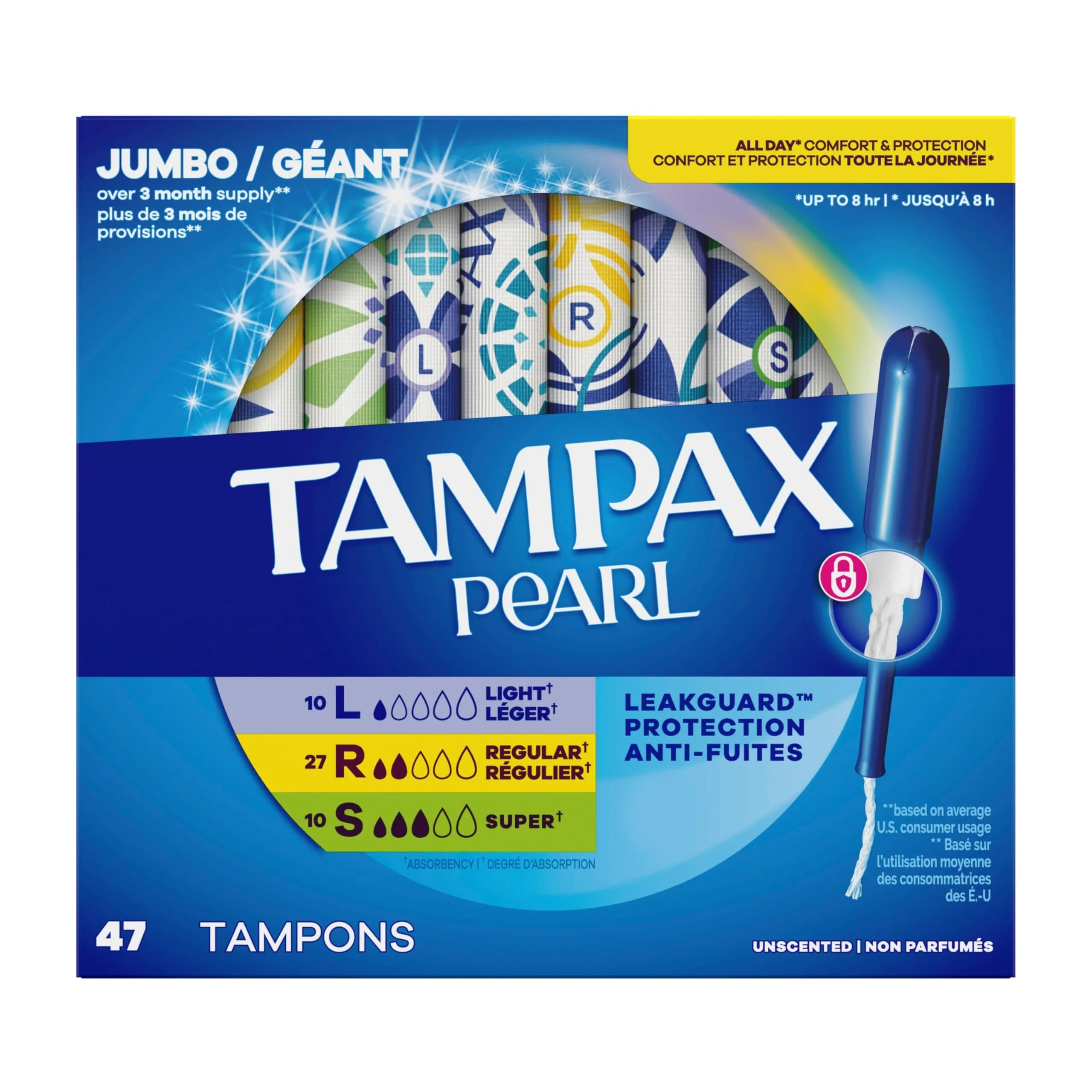 Tampax Pearl Tampons Multipack Light/Regular/Super Absorbency 47 Count | Dermatologist Tested Tampon - view 9