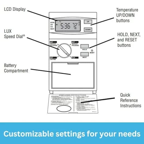 LUX ELV4 Programmable Line Voltage Thermostat | 5/2-Day Heating Control, Wall Mount, 120/240V thumbnail 4