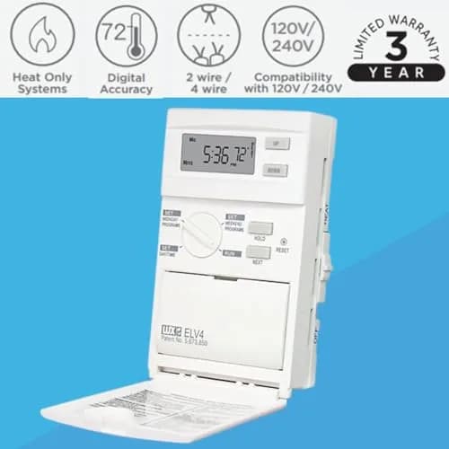 LUX ELV4 Programmable Line Voltage Thermostat | 5/2-Day Heating Control, Wall Mount, 120/240V thumbnail 2