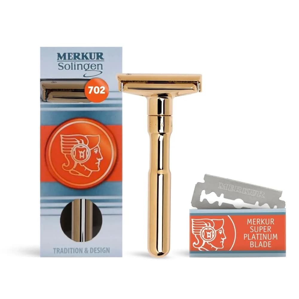 MERKUR FUTUR 702 Adjustable Double Edge Safety Razor - Bright Gold, 1 Count | Precision German Engineering for a Custom Shave