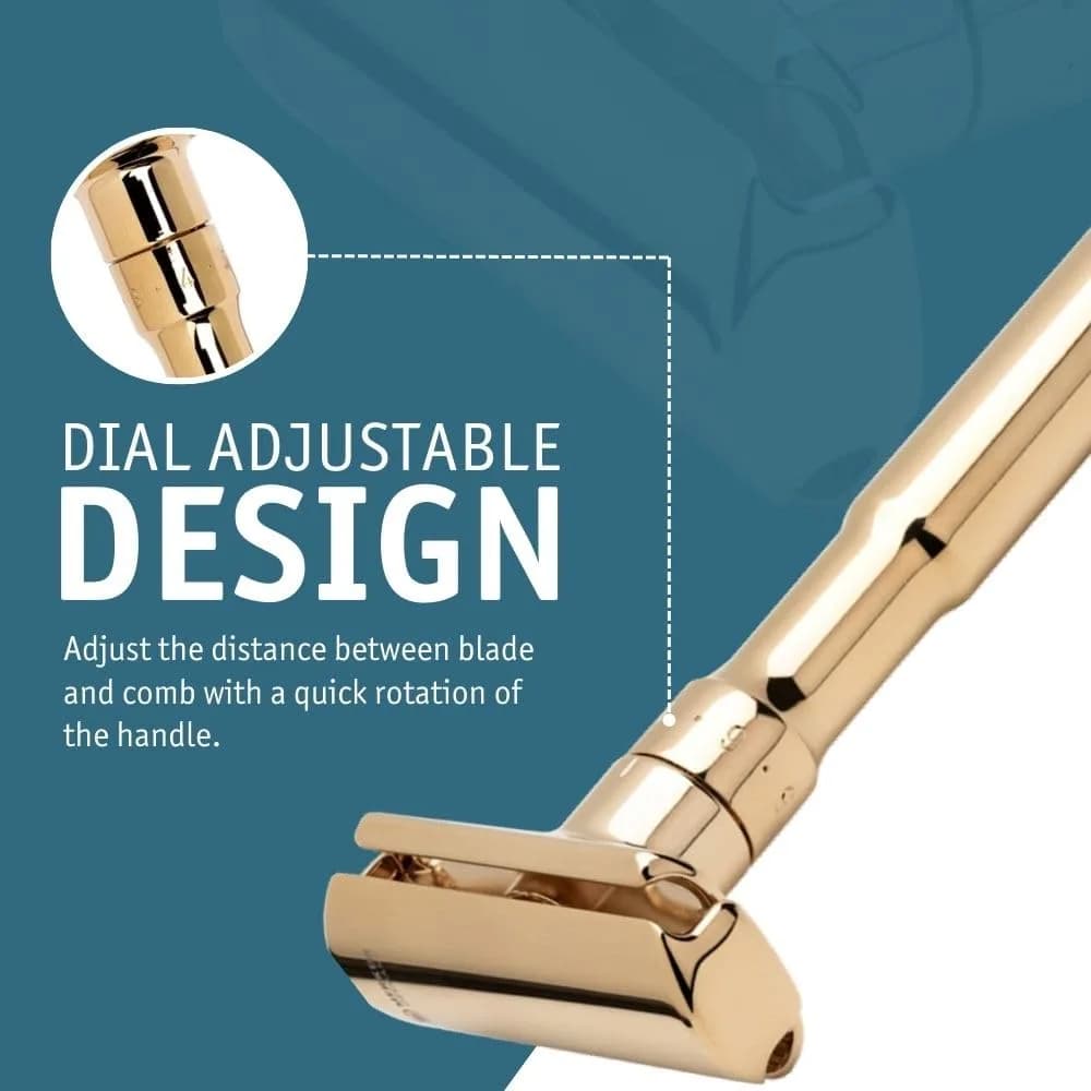 MERKUR FUTUR 702 Adjustable Double Edge Safety Razor - Bright Gold, 1 Count | Precision German Engineering for a Custom Shave - view 5