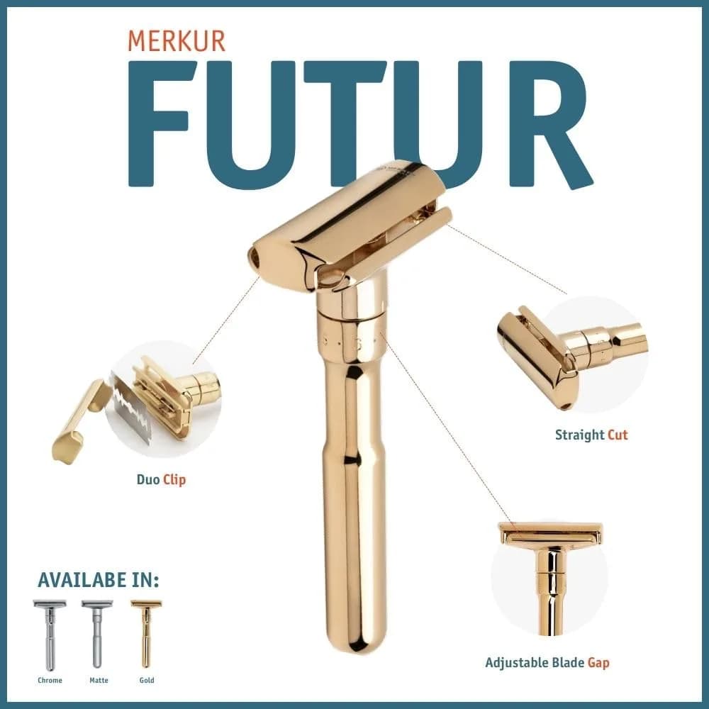 MERKUR FUTUR 702 Adjustable Double Edge Safety Razor - Bright Gold, 1 Count | Precision German Engineering for a Custom Shave - view 3