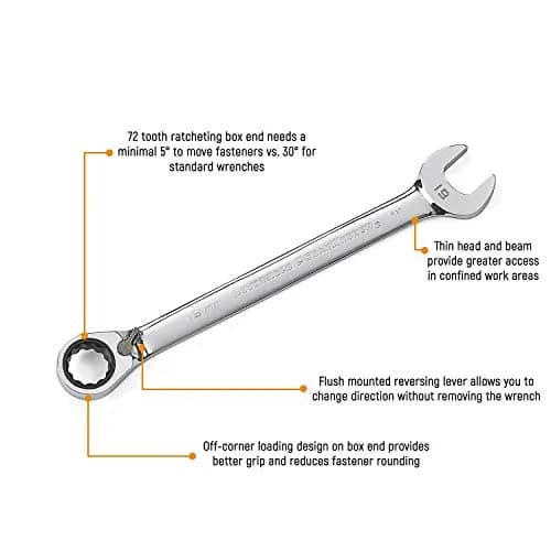 GEARWRENCH 8 Pc 72T Reversible Ratcheting Combination mm Wrench Set | Alloy Steel, 8mm-19mm, Polished thumbnail 2