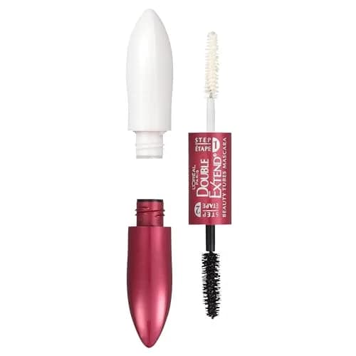 L'Oreal Paris Double Extend Tubing Mascara, Lengthening 2 Step Mascara, Blackest Black, 2x6.35ml (0.43 Fl Oz Total) | Smudge-Proof — Blackest Black / 0.33 Fl Oz