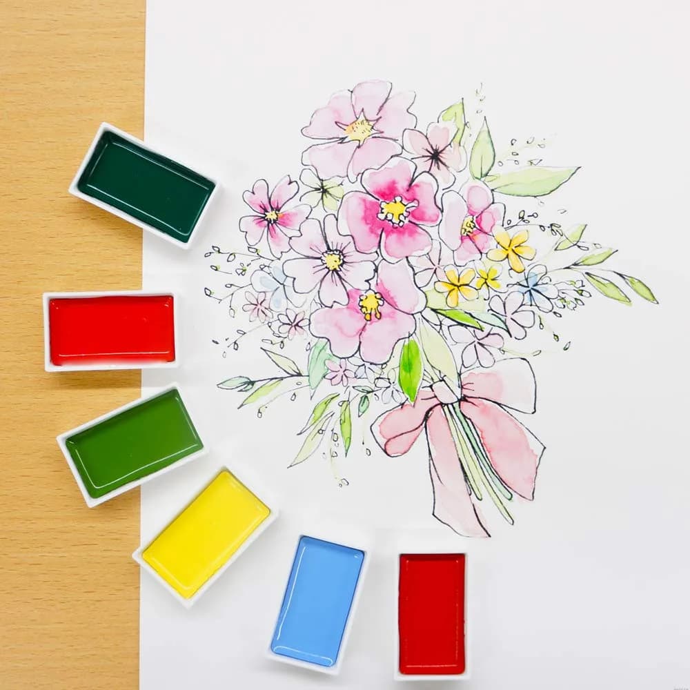 Kuretake Gansai Tambi Watercolor Paint Set 24 Colors | Traditional Japanese Watercolor for Artists - view 4