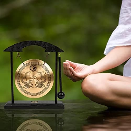 Mose Cafolo Zen Art Tabletop Brass Gong with Rammer 20.32cm (8") Height | Soothing Sound for Meditation thumbnail 5