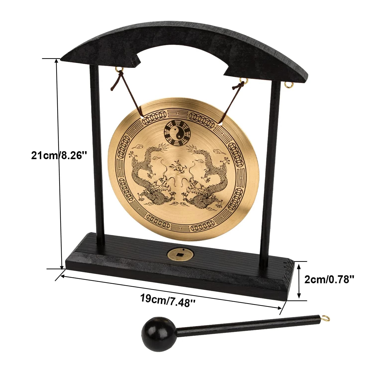 Mose Cafolo Zen Art Tabletop Brass Gong with Rammer 20.32cm (8") Height | Soothing Sound for Meditation - view 2