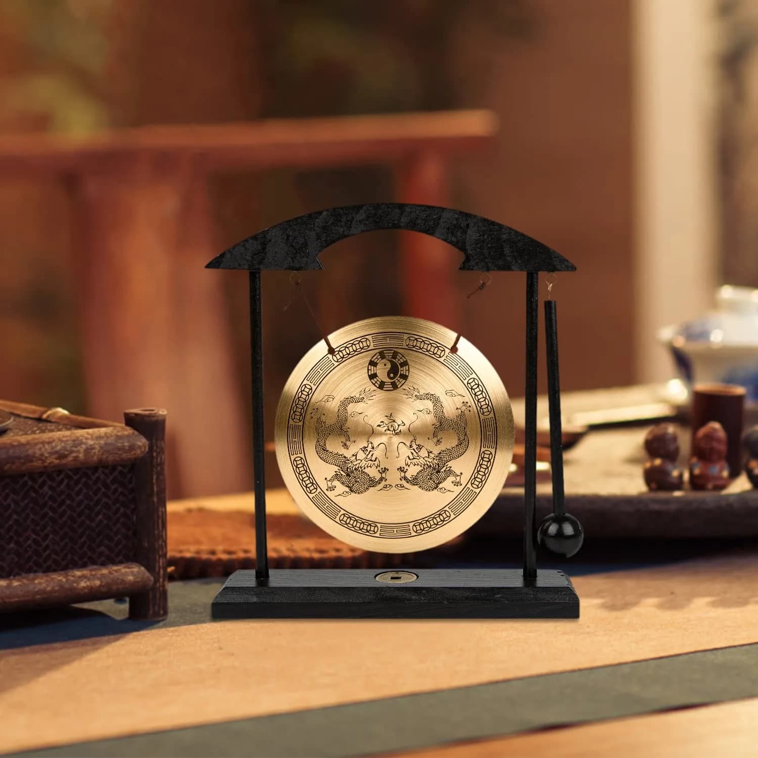 Mose Cafolo Zen Art Tabletop Brass Gong with Rammer 20.32cm (8") Height | Soothing Sound for Meditation - view 4