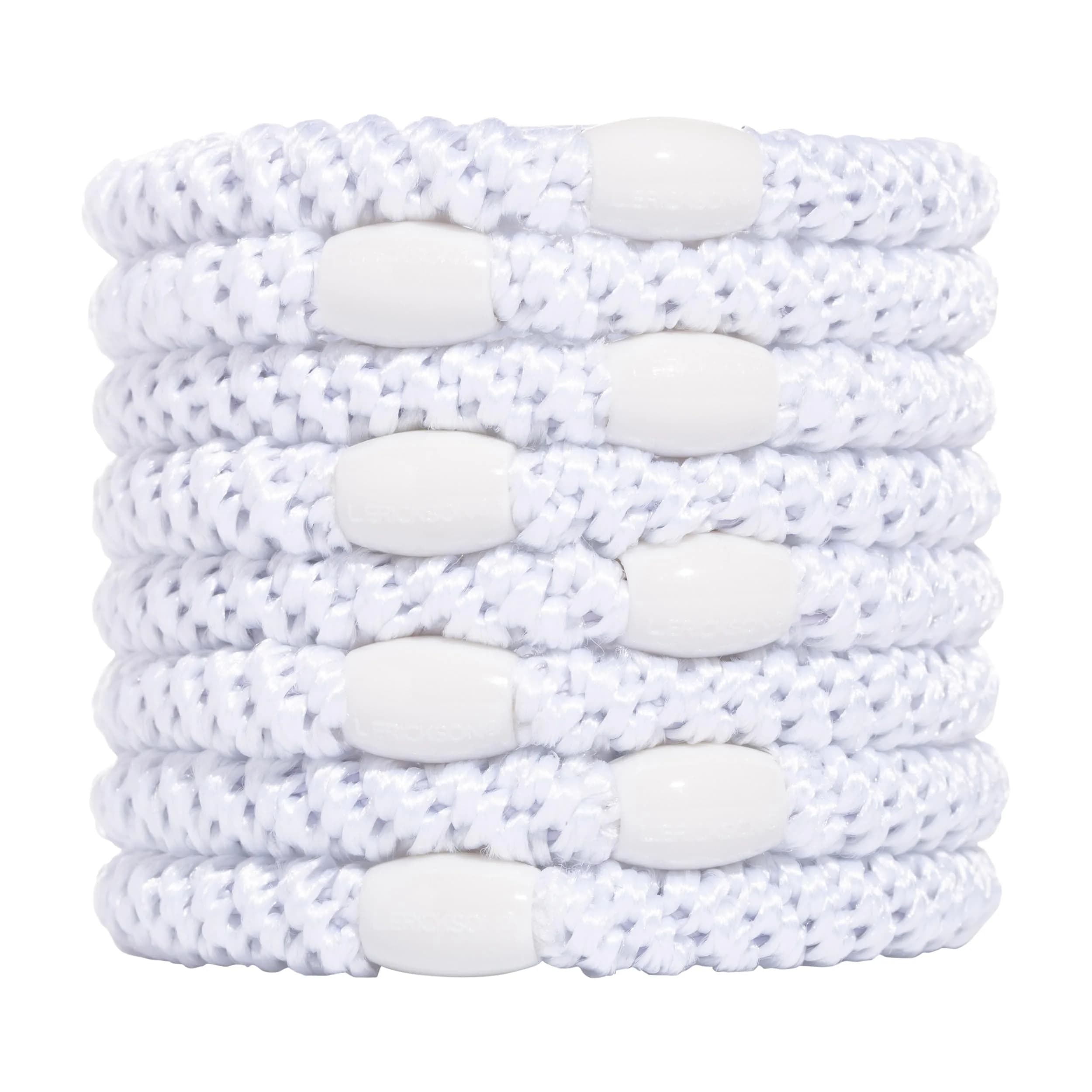 L. Erickson Bright White Grab & Go Ponytail Holders, 8 Count | No-Crease, Strong & Gentle on All Hair Types