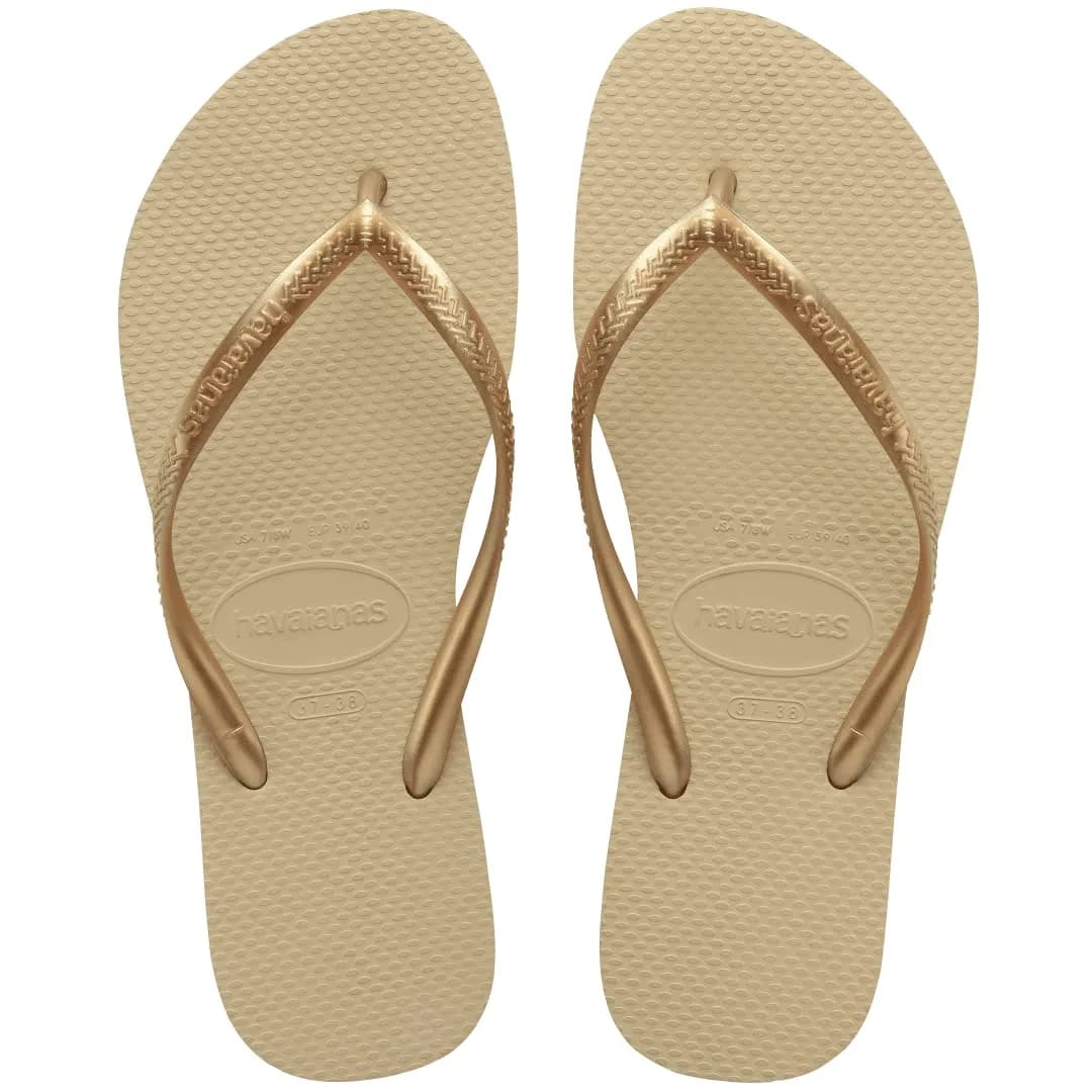 Havaianas Women's Slim Flip Flops Sandals - Sand Grey/Light Golden | Comfortable, Durable & Made in Brazil