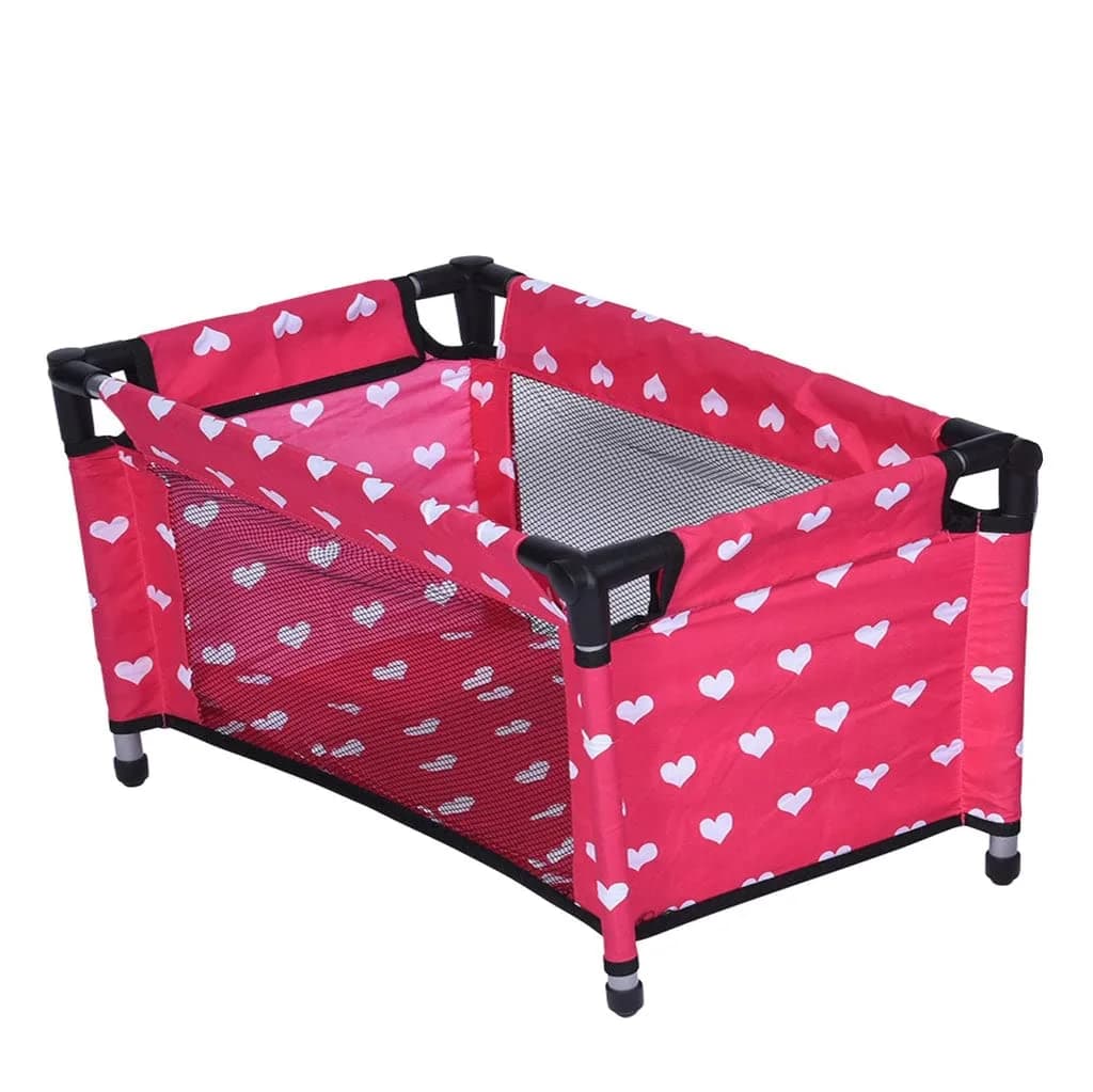 The New York Doll Collection Baby Doll Crib 18 inch Floral | Space-Saving Toy Bed for Girls & Kids — Pink Hearts