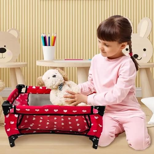 The New York Doll Collection Doll Fold n' Store Pack N' Play for 18" Dolls | Compact, Easy Fold, Hearts Design thumbnail 2