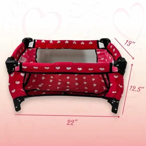 The New York Doll Collection Doll Fold n' Store Pack N' Play for 18" Dolls | Compact, Easy Fold, Hearts Design thumbnail 3