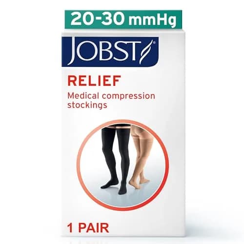 JOBST Relief Thigh High Graduated Compression Stockings 20-30mmHg | Comfortable Unisex Open Toe Beige Large thumbnail 2
