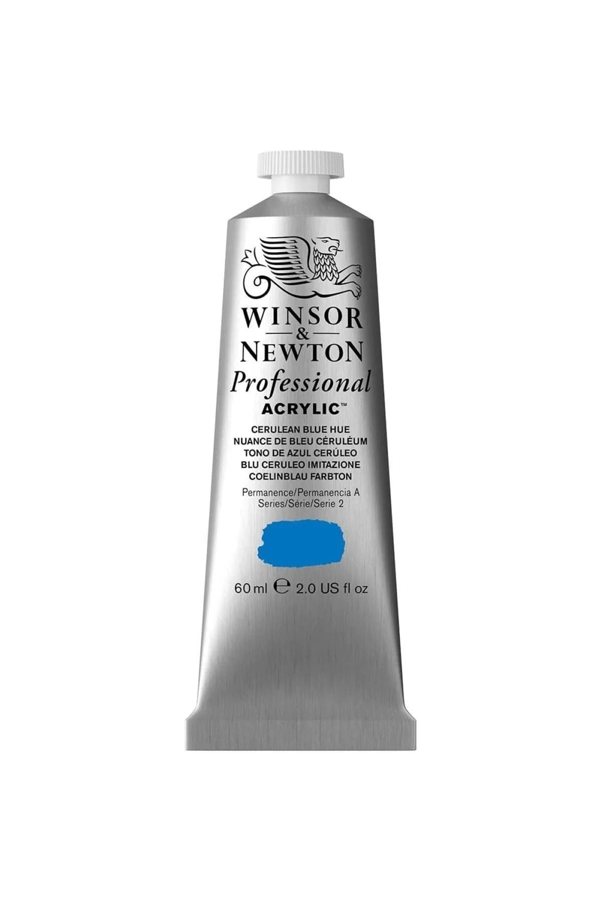 Winsor & Newton Professional Acrylic Paint Cerulean Blue Hue 60ml (2.0 fl oz) | ASTM D4236 Certified Opaque — Cerulean Blue Hue