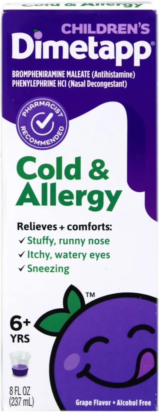 Dimetapp Children’s Cold & Allergy Liquid 8oz | Grape Flavor for Kids & Adults